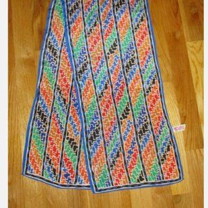 Vintage Acute Blue Red Orange Black Geometric 100% Silk Oblong Scarf 51" Japan